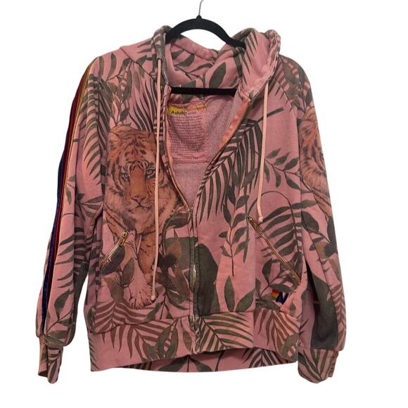 Aviator Nation Rare Tiger Jungle Tropical Print Zip Up Hoodie Jacket M Flawed! - Picture 12 of 12
